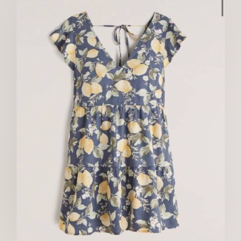 Abercrombie babydoll lemon print dress. Size Small. Linen blend.